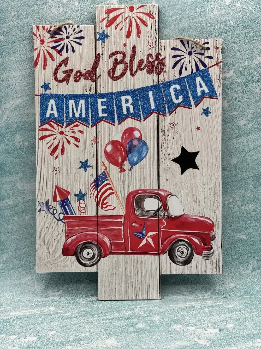 4TH OF JULY, PATRIOTIC, God Bless America Wood Hanging Sign SHIPS FREE